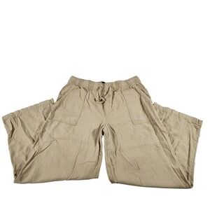Gap Womens Linen Blend Wide Leg Drawstring Pants Tan Khaki Size L
